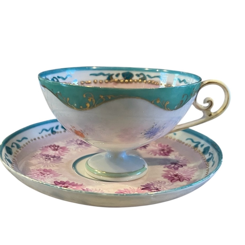 Vintage Hand Painted Bone China Teacup and Saucer.